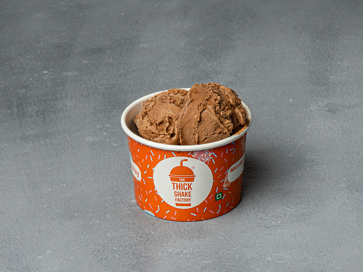 Double chocolate scoops in a TTSF ice cream tub